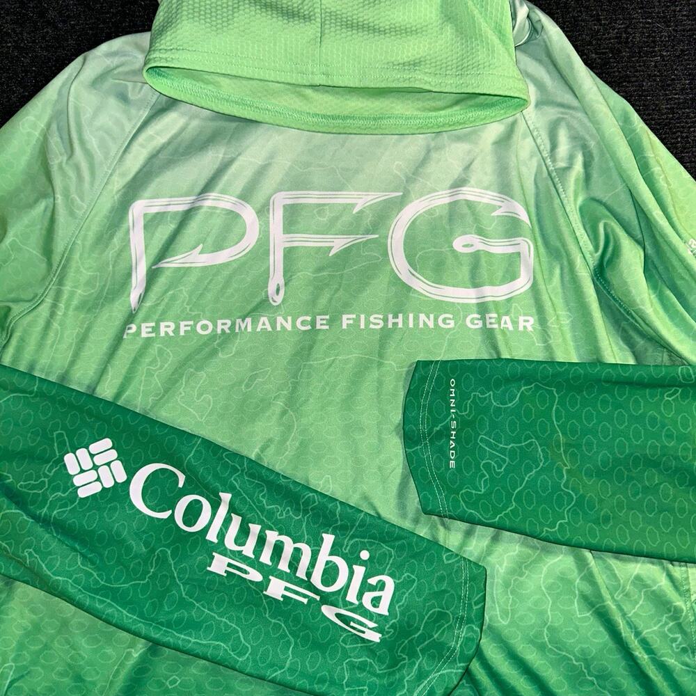 Columbia PFG Terminal Deflector Hoodie Men Large Ombre Fishing Shirt Neck Gaiter